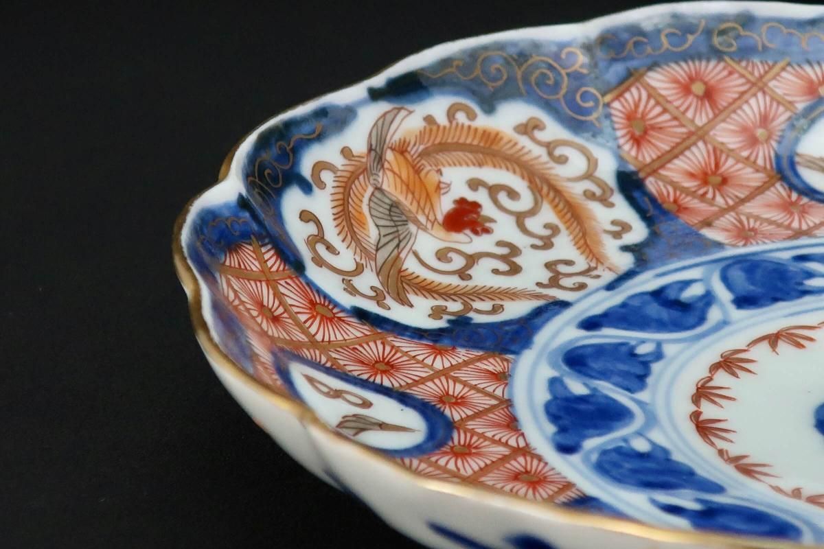 伊万里色絵鳳凰菊花菱文七寸皿 五枚組 / Imari Polychrome