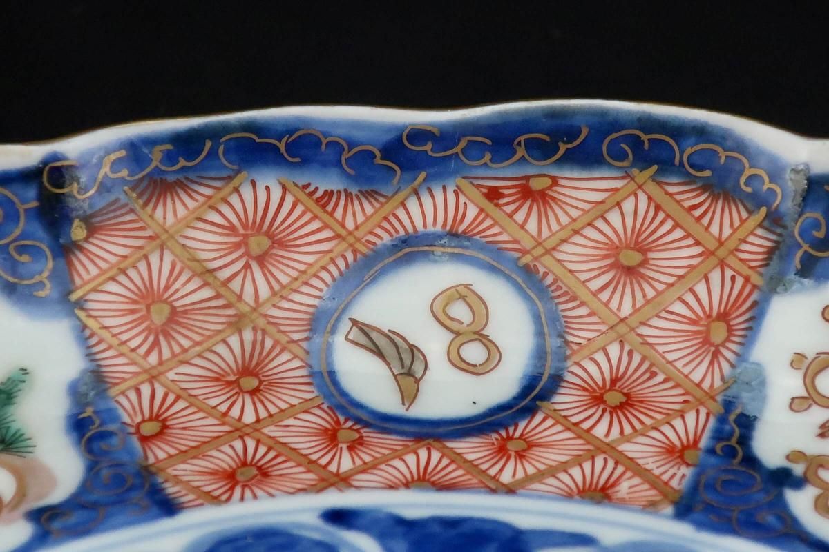 伊万里色絵鳳凰菊花菱文七寸皿 五枚組 / Imari Polychrome