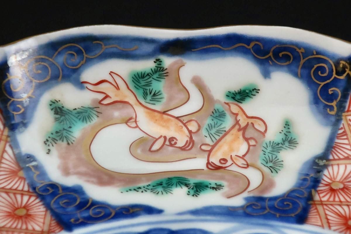 伊万里色絵鳳凰菊花菱文七寸皿 四枚組 / Imari Polychrome