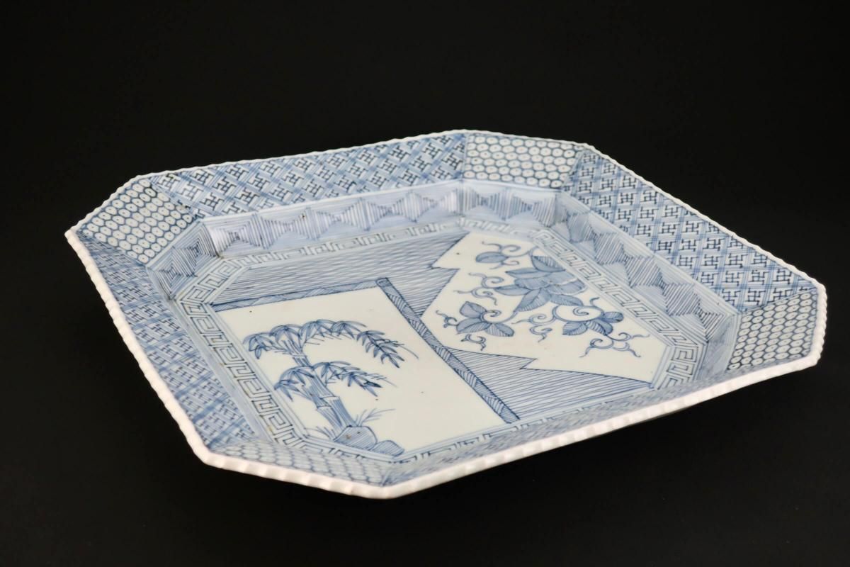 伊万里 風景図 染付 大皿 B31359 伊万里 風景図 染付 大皿 [B31359] 古