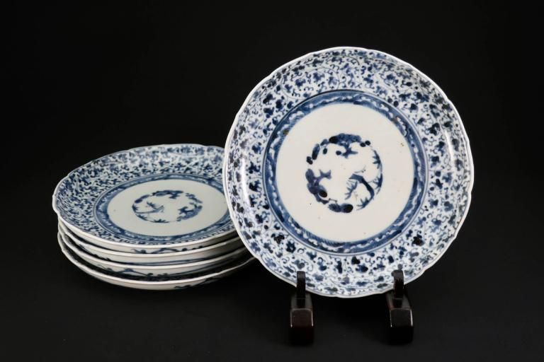 伊万里染付萩唐草文六寸皿 五枚組 / Imari Blue & White Plates