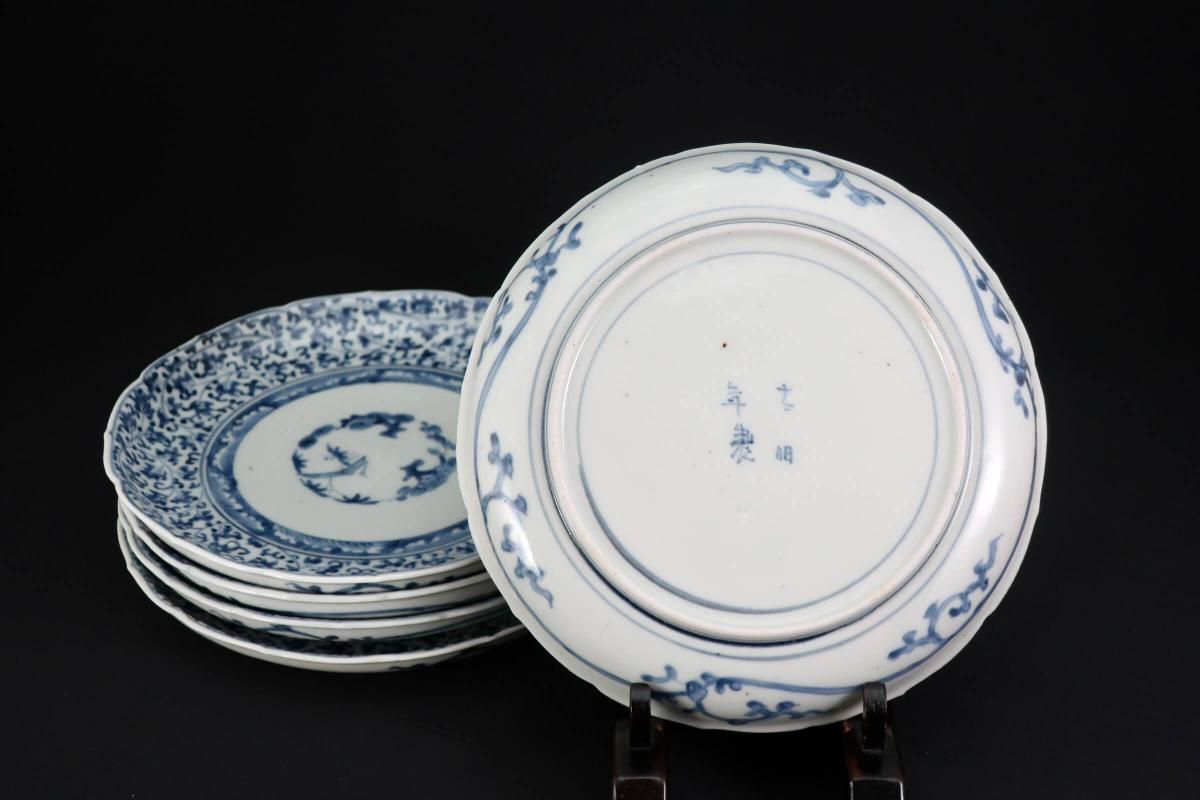 伊万里染付萩唐草文六寸皿 五枚組 / Imari Blue & White Plates