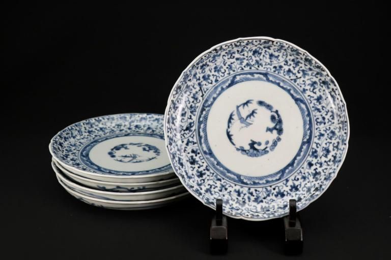 伊万里染付萩唐草文六寸皿 五枚組 / Imari Blue & White Plates