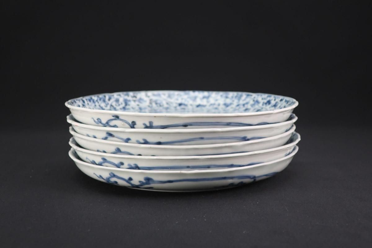 伊万里染付萩唐草文六寸皿 五枚組 / Imari Blue & White Plates