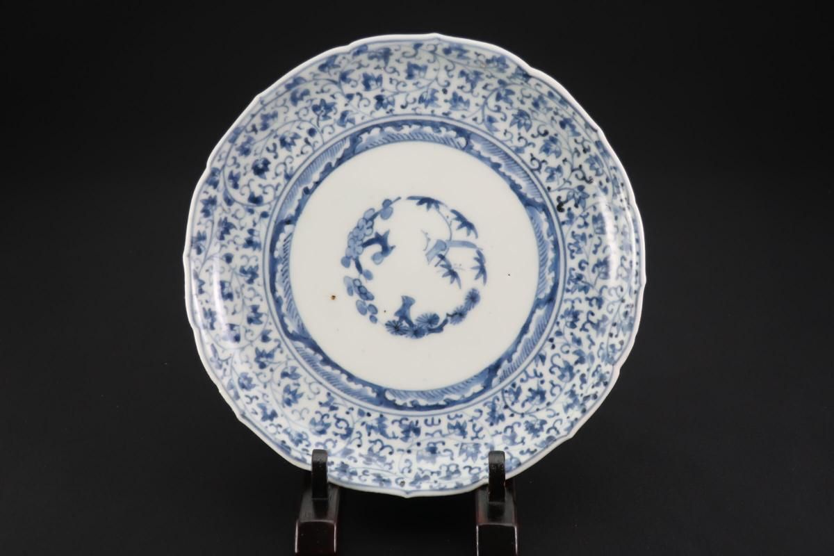 【希少・2枚組】江戸期 古伊万里焼 染付 風景画 菊割皿 Old Imari 古伊万里染付雲龍図7寸皿 [p0336]【Old IMARI plate】 – 青梵