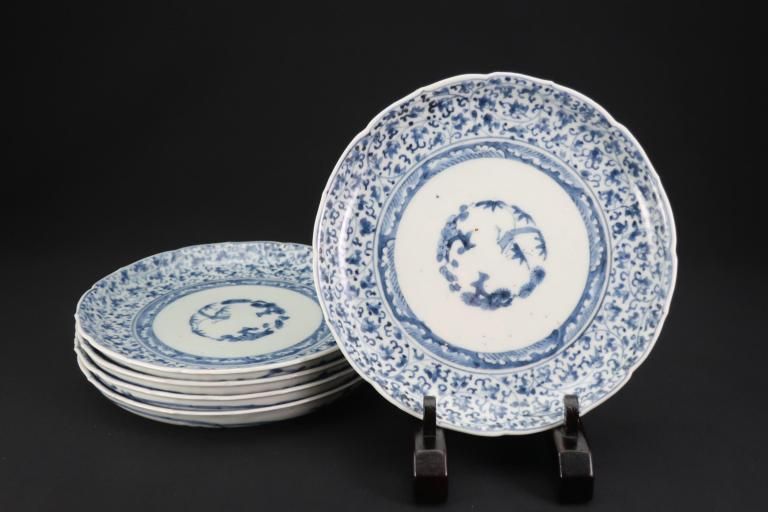 Τʸϻ / Imari Blue & White Plates with 'Hagikarakusa' Pattern  set of 5