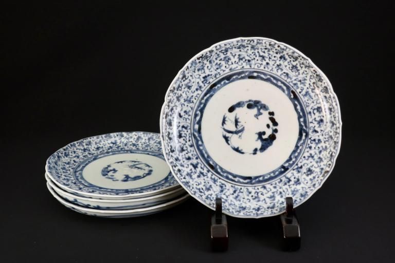 伊万里染付萩唐草文六寸皿 四枚組 / Imari Blue & White Plates with 'Hagikarakusa' Pattern  set of 4