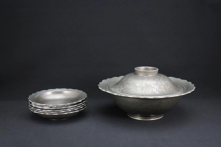 ܼ⡡ʸۻҴۻһ / Pewter Sweet Case & Plates 6 pieces 