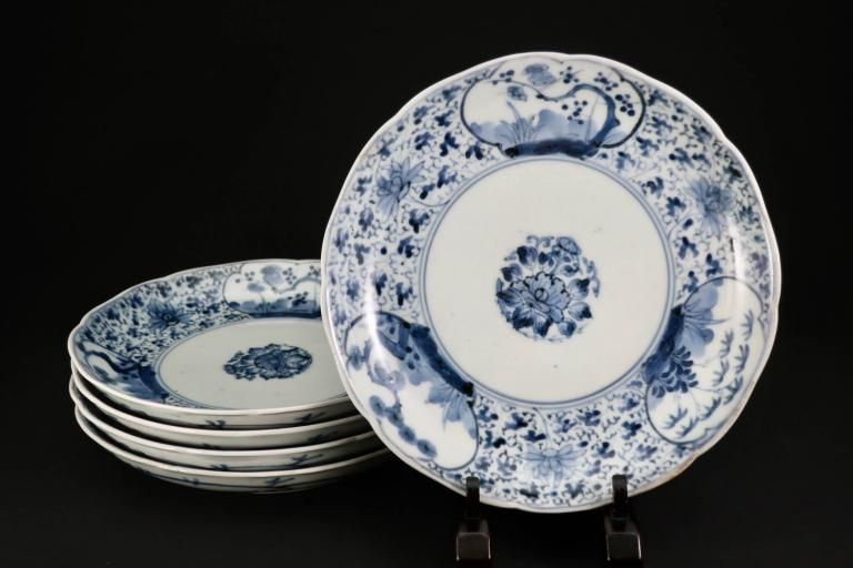 伊万里染付花唐草松竹梅文七寸皿 五枚組 / Imari Blue & White Plates with Hanakarakusa Pattern  set of 5