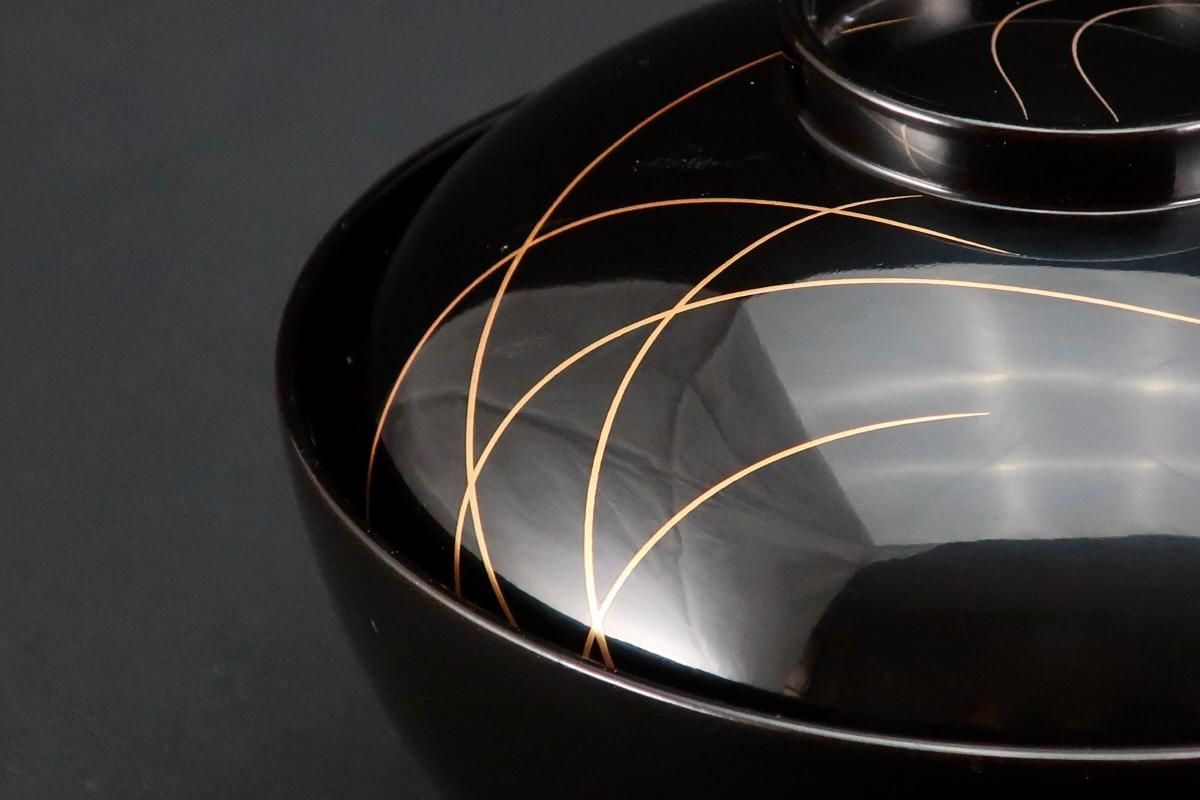 輪島塗金銀蝶蒔絵吸物椀 五客組 / Wajima Black-lacquered Soup