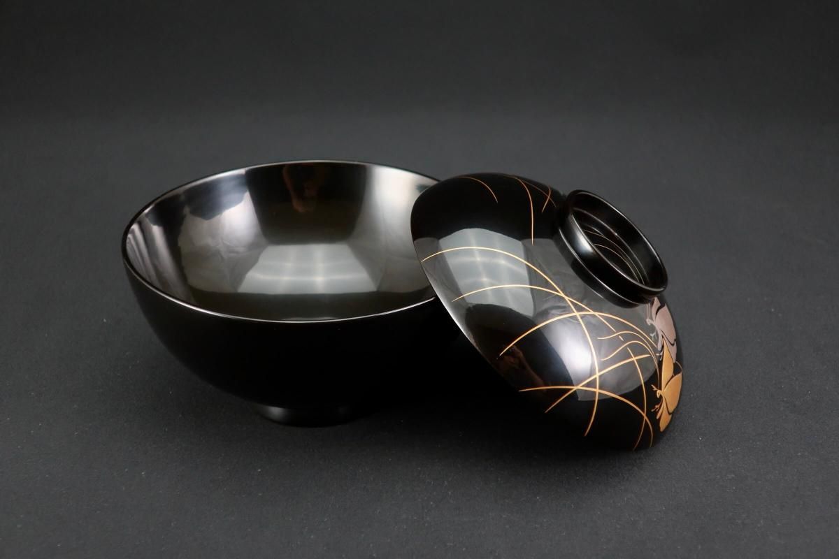 輪島塗金銀蝶蒔絵吸物椀 五客組 / Wajima Black-lacquered Soup