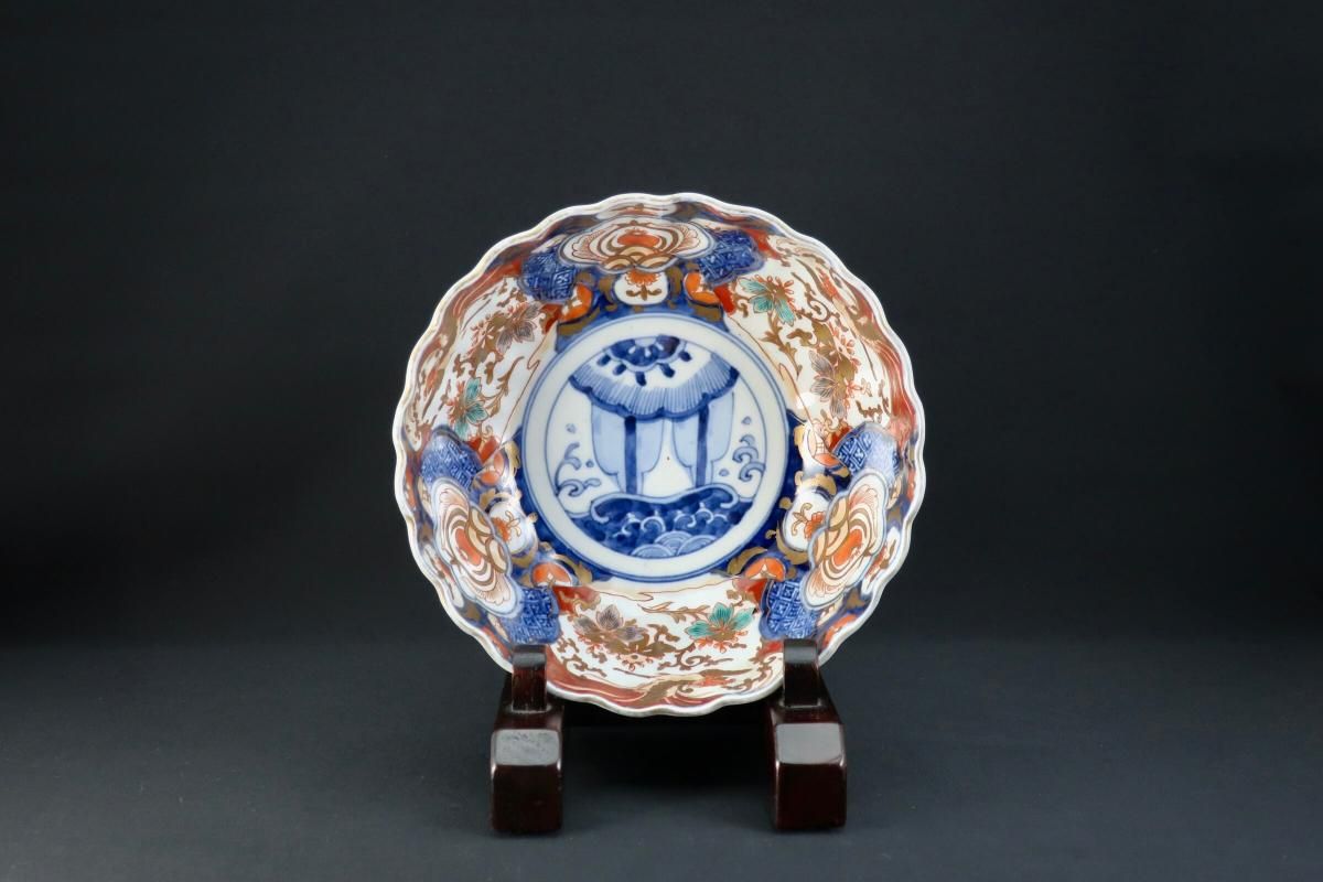 伊万里色絵菊花形桐鳳凰文三つ組鉢(大中小） / Imari Polychrome