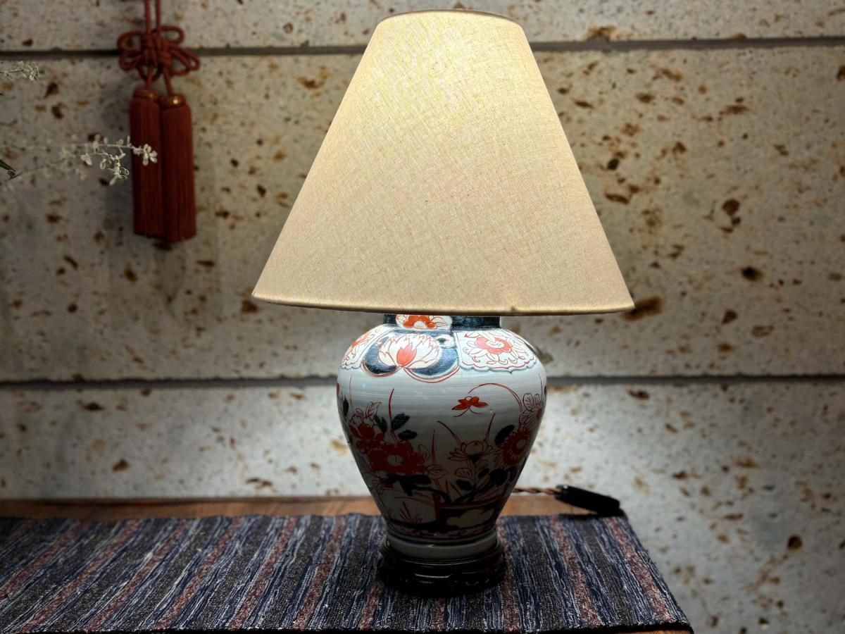 伊万里テーブルランプ 元禄伊万里草花文色絵壺テーブルランプ / Table Lamp of Old