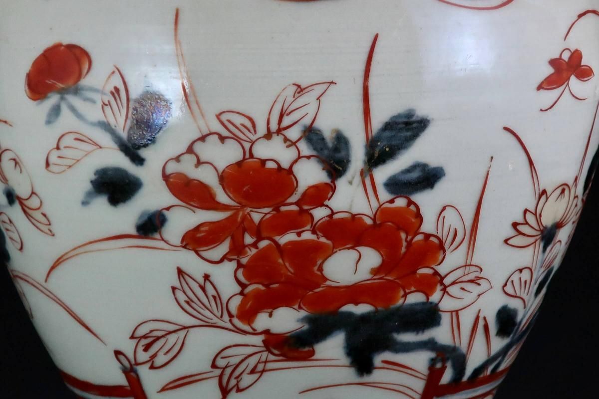 元禄伊万里草花文色絵壺テーブルランプ / Table Lamp of Old