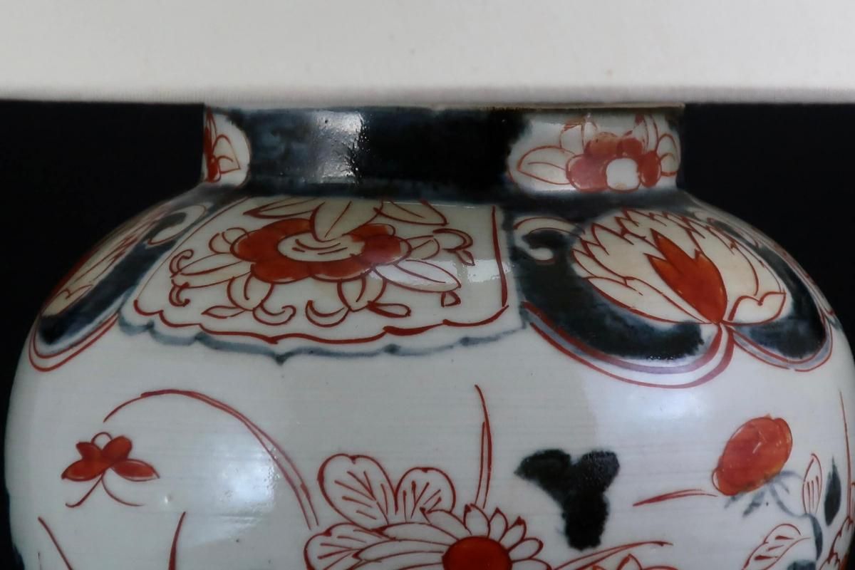 元禄伊万里草花文色絵壺テーブルランプ / Table Lamp of Old