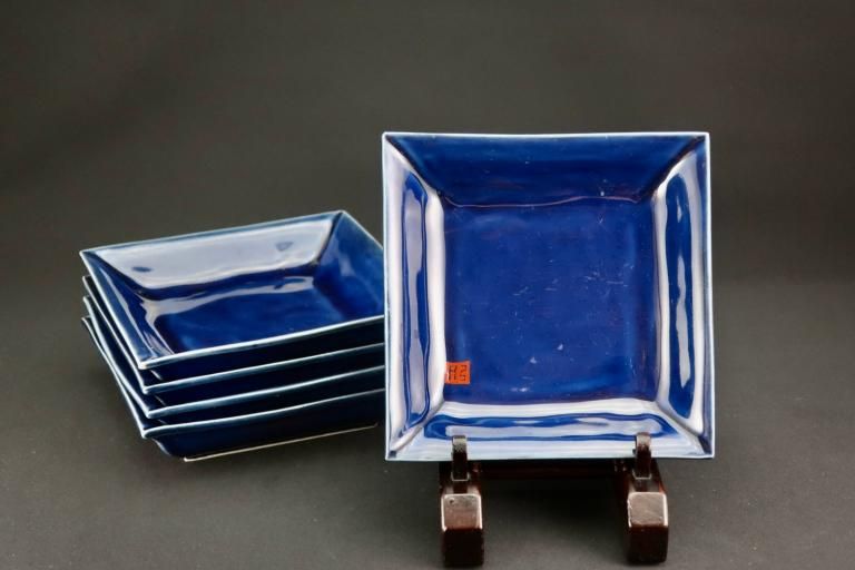 Τسѻ / Imari Lapis-Lazuli-Glazed Square Plates  set of 5