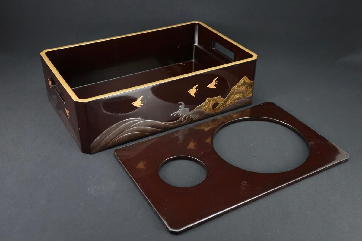 黒塗波千鳥蒔絵煙草盆 / Tobacco Set - OKURA ORIENTAL ART