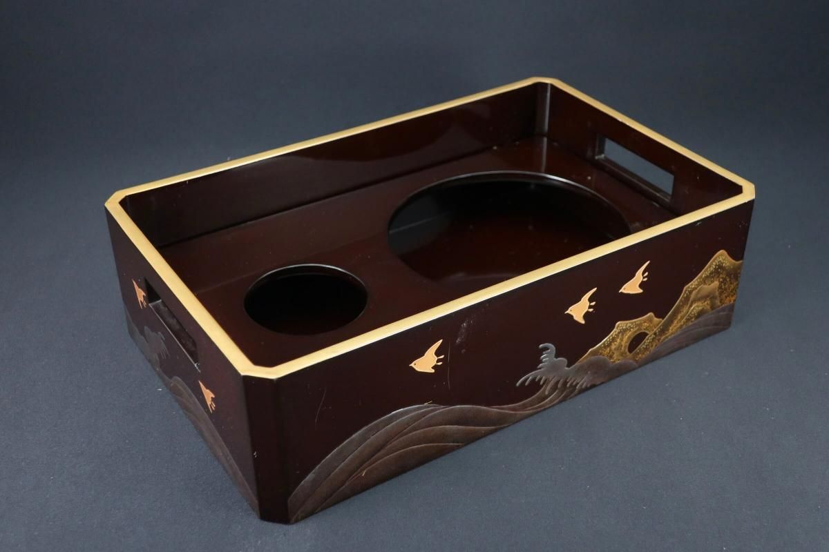 黒塗波千鳥蒔絵煙草盆 / Tobacco Set - OKURA ORIENTAL ART / 大蔵