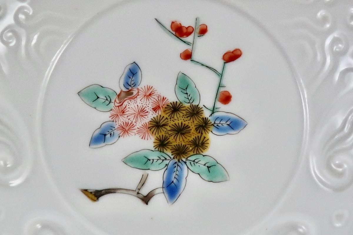 大聖寺伊万里白磁陽刻文四寸皿 五枚組 / Imari Small White