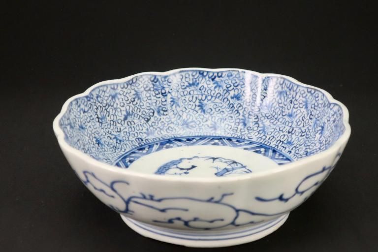 Τʸʤޤ / Imari Large Blue & White 'Namasu' Bowls with 'Mijinkarakusa' Pattern