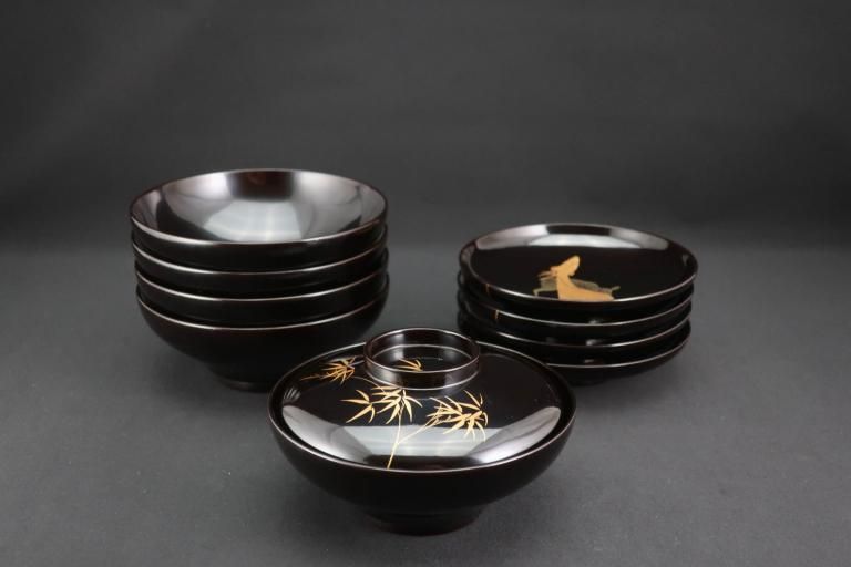 ɼݼʪС޵ / Black-lacquered Soup Bowls with Lids   set of 5