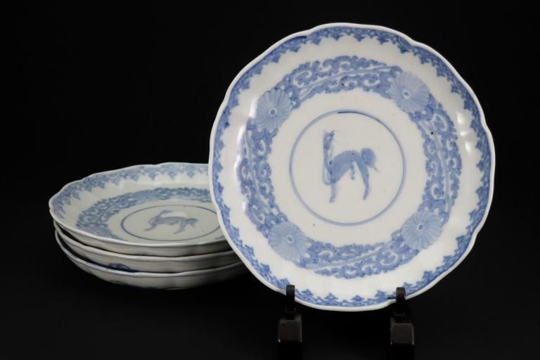 ͭĸϻյʸ / Arita Blue & White Plates with the picture of 'Kirin'  set of 5