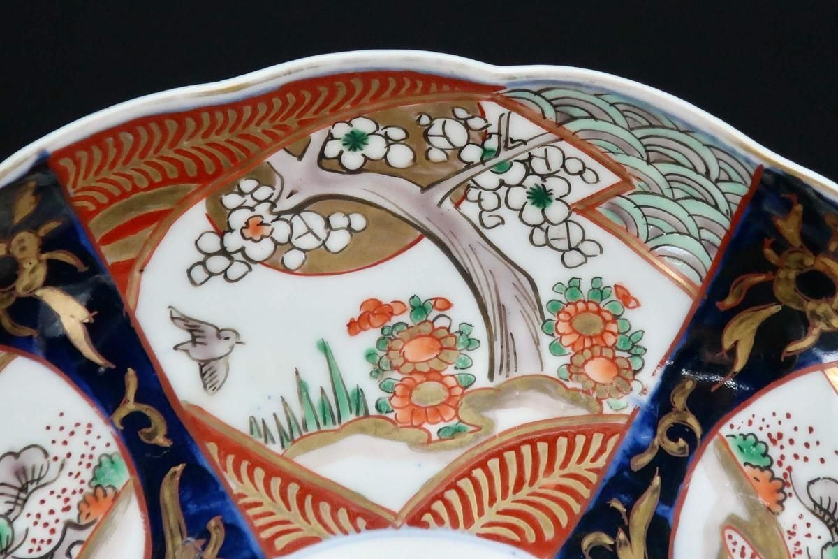 伊万里色絵桃花鳥文七寸皿 四枚組 / Imari Polychrome Plates