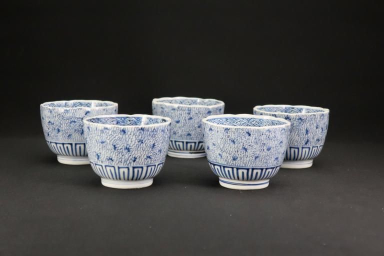 伊万里染付微塵唐草文向付 五客組 / Imari Blue & White 'Mukoduke' Cups  set of 5