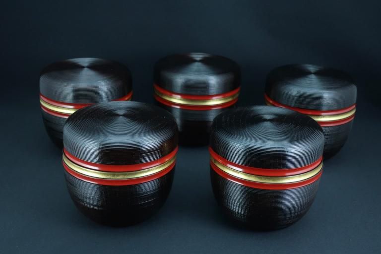 糸巻信玄弁当 五個組 / Round 'Shingen Bento' Lunch Boxes set