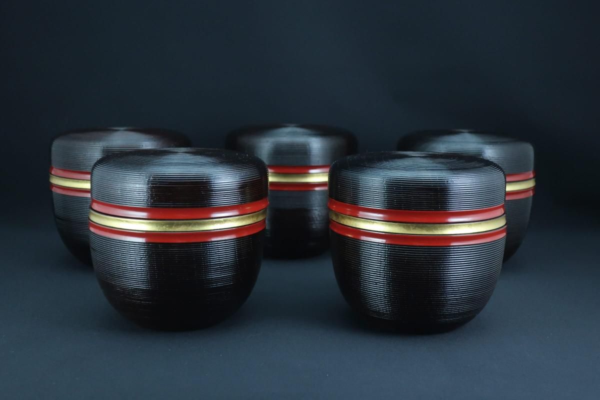 糸巻信玄弁当 五個組 / Round 'Shingen Bento' Lunch Boxes set of 5