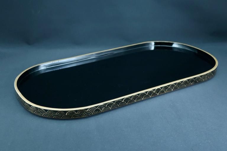 黒塗青海波加賀蒔絵楕円盆 / Black-lacquered Oval Tray