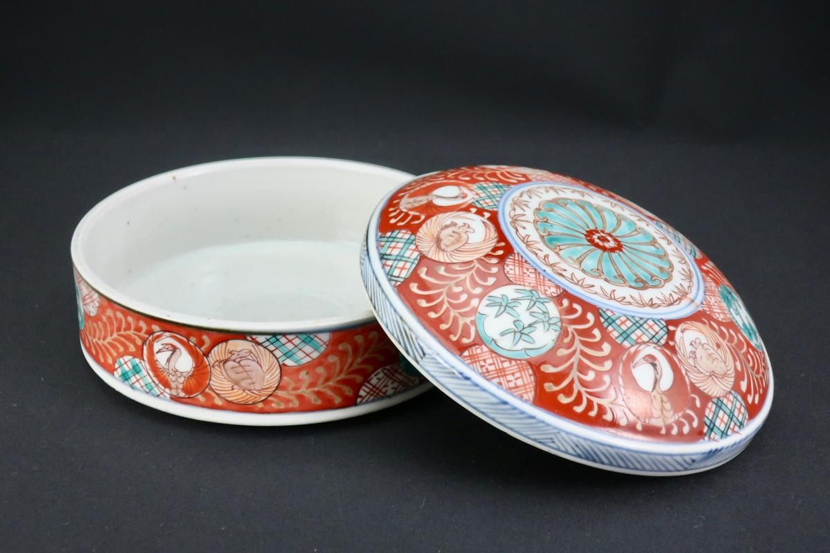 伊万里　瀬戸　色絵　線描き捻り紋の図　油壷　E420AS-fbkq 伊万里 瀬戸 色絵 線描き捻り紋の図 油壷 E420AS-fbkq