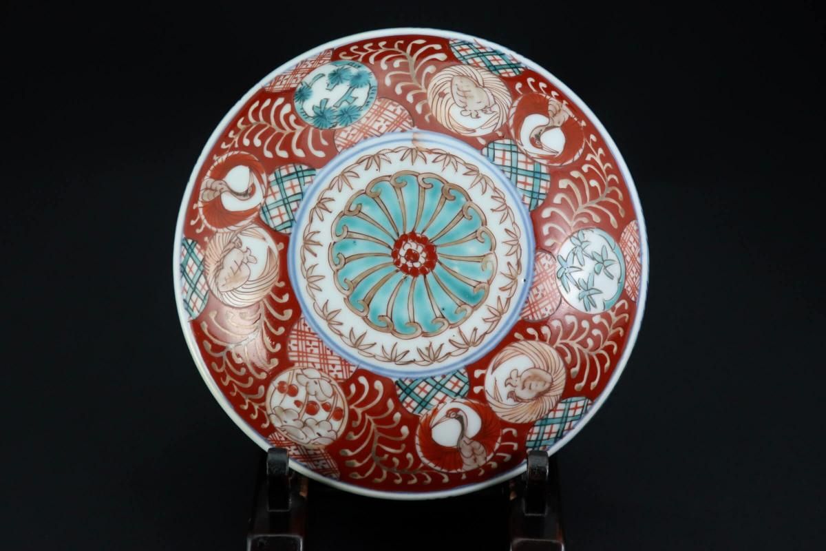 伊万里色絵金彩赤絵鶴亀丸文段重 / Imari Round Polychrome