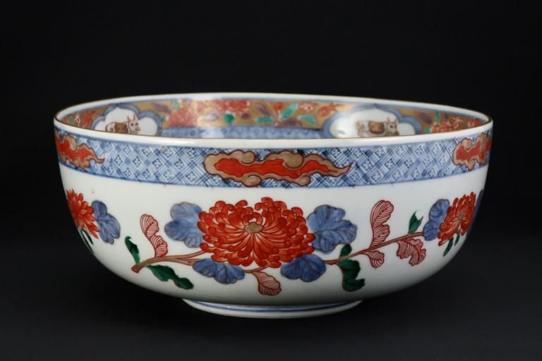 伊万里色絵菊花獅子文大鉢 / Imari Large Polychrome Bowl with