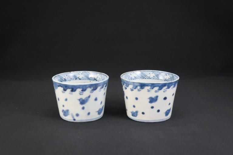 伊万里染付波千鳥文蕎麦猪口 二客組 / Imari Blue & White Soba Cups with the pattern of Plovers on the waves  set of 2