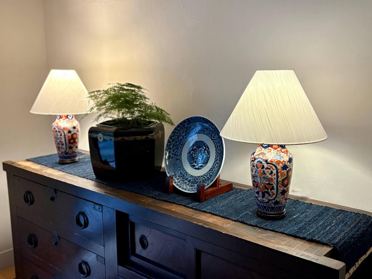 伊万里色絵草花文壺テーブルランプ 一対 / Table Lamp of Imari