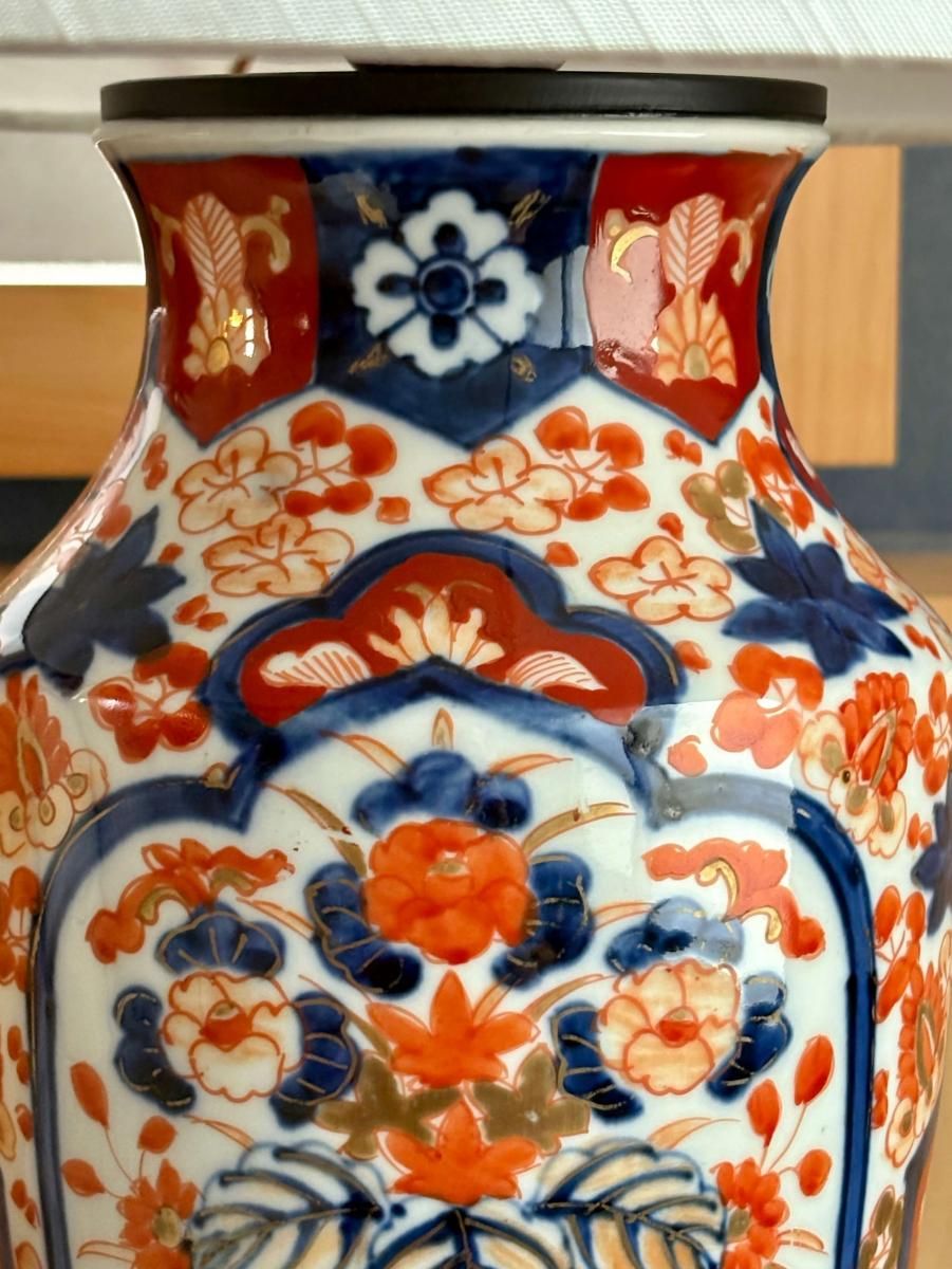 伊万里色絵草花文壺テーブルランプ 一対 / Table Lamp of Imari