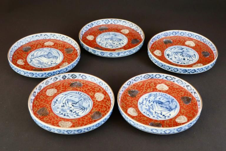 Τֳ˱ʸ / Daishoji Imari Polychrome Plates with the picture of 'Aoi'  set of 5