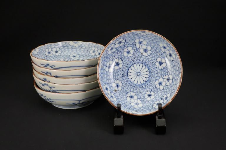 Τƺʸʤޤϻ / Imari Blue & White 'Namasu' Bowls  with the picture of 'Sakura'  set of 6