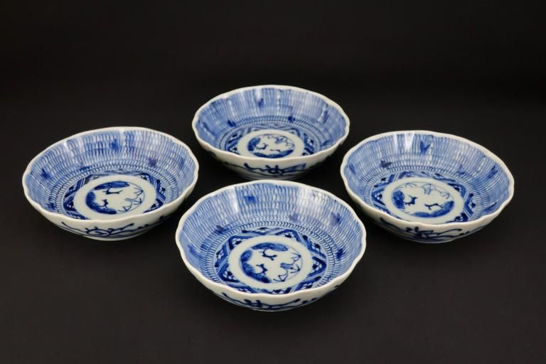 Τʸʤޤ  ͵ / Imari Blue & White 'Namasu' Bowls with 'Mijinkarakusa' Pattern  set o 4
