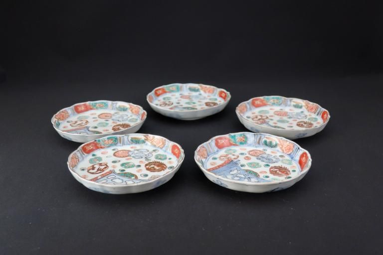 Τزַ / Imari Flower-shaped Small Polychrome Plates set of 5