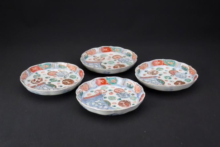 Τزַ / Imari Flower-shaped Small Polychrome Plates set of 4