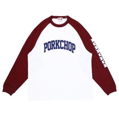 <img class='new_mark_img1' src='https://img.shop-pro.jp/img/new/icons24.gif' style='border:none;display:inline;margin:0px;padding:0px;width:auto;' />PORKCHOP GARAGE SUPPLY COLLEGE RAGLAN L/S TEE/WHITEBURGUNDY