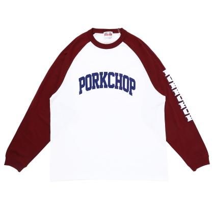 <img class='new_mark_img1' src='https://img.shop-pro.jp/img/new/icons5.gif' style='border:none;display:inline;margin:0px;padding:0px;width:auto;' />PORKCHOP GARAGE SUPPLY COLLEGE RAGLAN L/S TEE/WHITEBURGUNDY