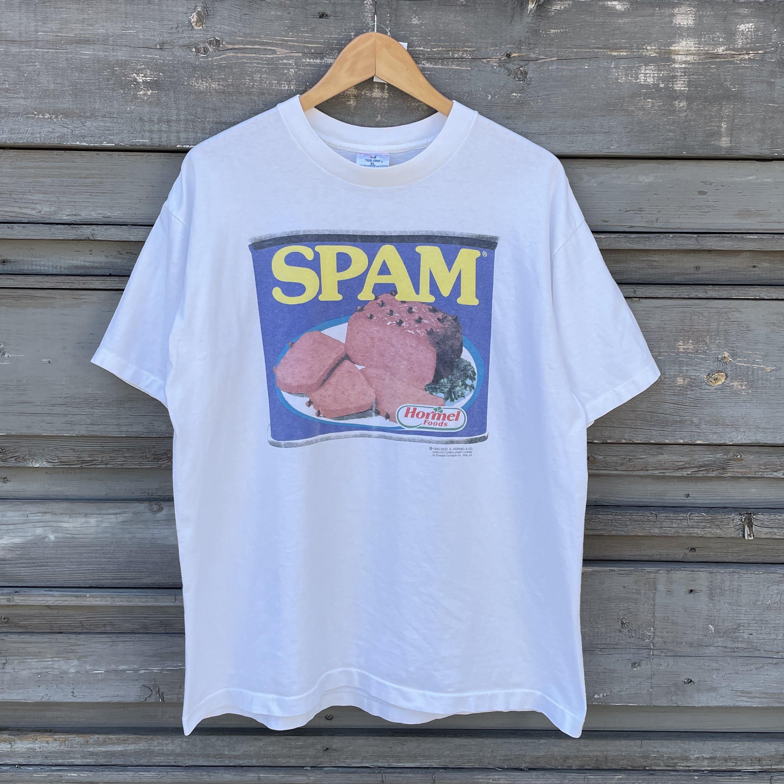 SPAM Tシャツ XL ネイビー 90s Amazon | [マンブルズ] SPAM スパム Tシャツ ロゴ 紺系 正規品