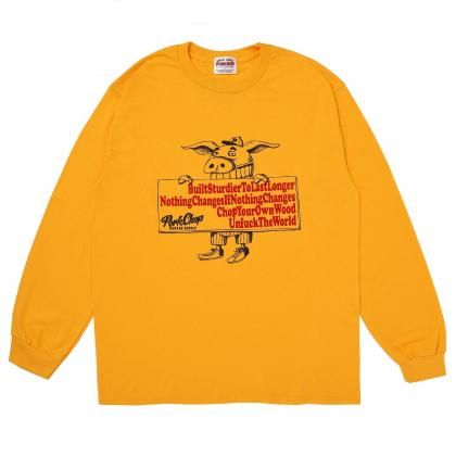 <img class='new_mark_img1' src='https://img.shop-pro.jp/img/new/icons5.gif' style='border:none;display:inline;margin:0px;padding:0px;width:auto;' />PORKCHOP GARAGE SUPPLY SLOGAN L/S TEE/GOLD