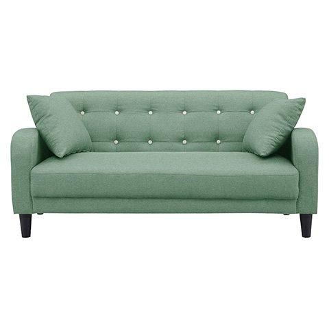 ソファ　グリーン　クッション2個付き 人気の北欧テイストのソファ クッション2つ付き 2.5人掛け