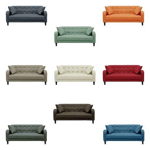 ソファ　グリーン　クッション2個付き 人気の北欧テイストのソファ クッション2つ付き 2.5人掛け