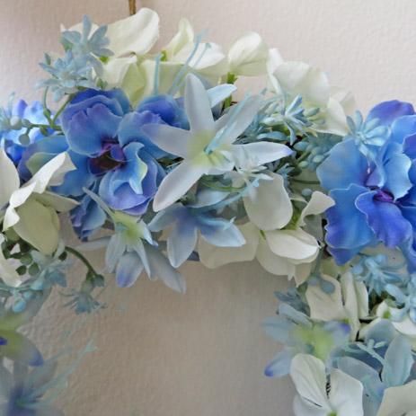 光触媒アートフラワーリース ブルーとホワイトで爽やかな空気を