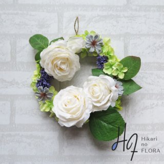 光触媒加工・壁掛けリース【wreath260】アイボリーホワイトの薔薇が美しいリースです。wreath（リース）は永遠と愛の象徴です。